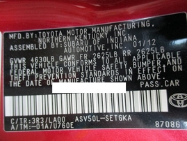 2012 TOYOTA CAMRY XLE RED 2.5L AT Z16177